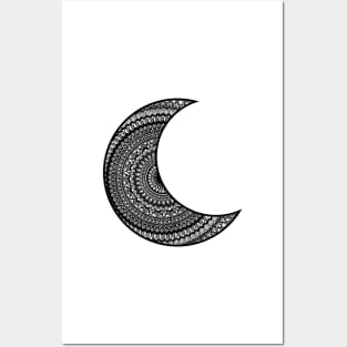 Black half moon mandala art Posters and Art